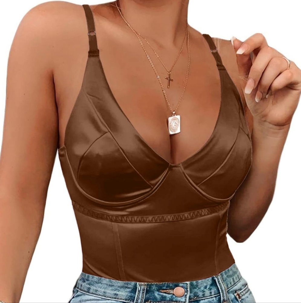 New Size S Womens Satin Corset Bodysuit